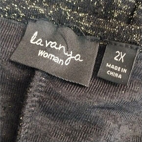NWOT! LA VANYA! FAB BLACK AND SILVER METALLIC STRETCH KNIT, JEWELED TUNIC! SZ 2X - Picture 7 of 9